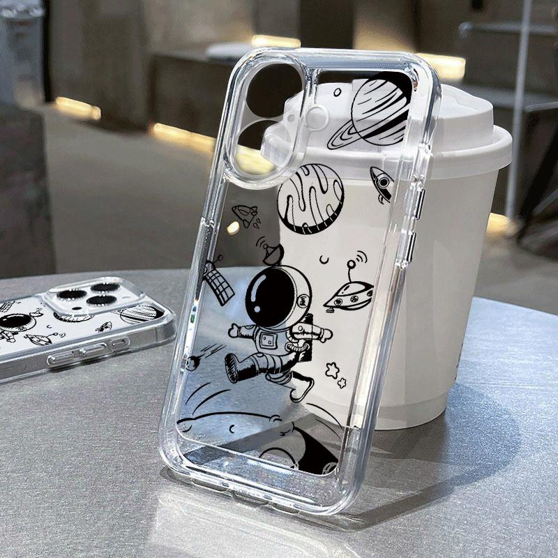 Aircraft Route Print Soft Silicone Case For iPhone 16 Pro Max 15 Pro 14 Plus 13 12 11 XS Astronaut Planet Shockproof Clear Phone Cover