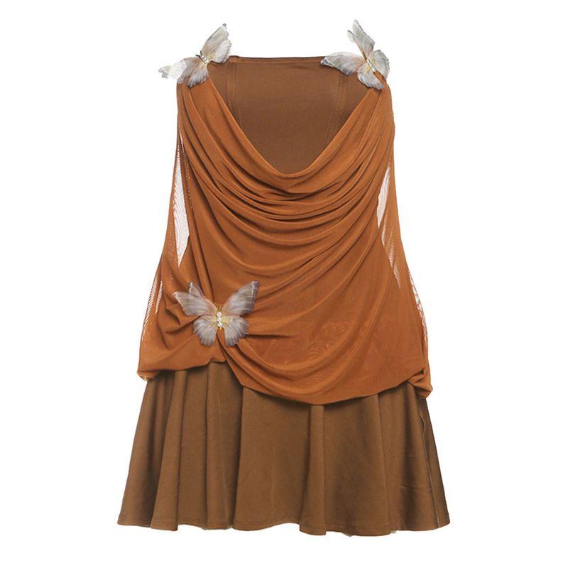 

French style Retro Style Oil Painting Sense Short dress 2025 Spring Summer New Fashion Sexy Tube Top Pure Desire Patchwork Dress Brown L
