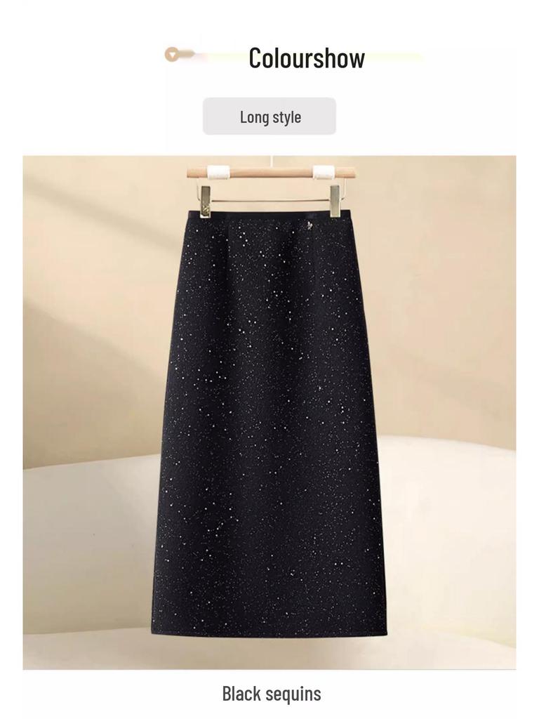 Autumn/Winter 2025 Women's Versatile High-Waisted Sequin A-Line Skirt