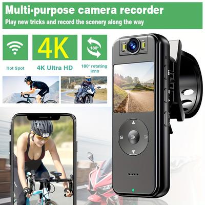 1pc Portable 4K Ultra HD Camera With WiFi Hotspot, 180° Rotatable Lens, Mini Camera For Outdoor Sports, Motorcycle & Bicycle Dash Cam