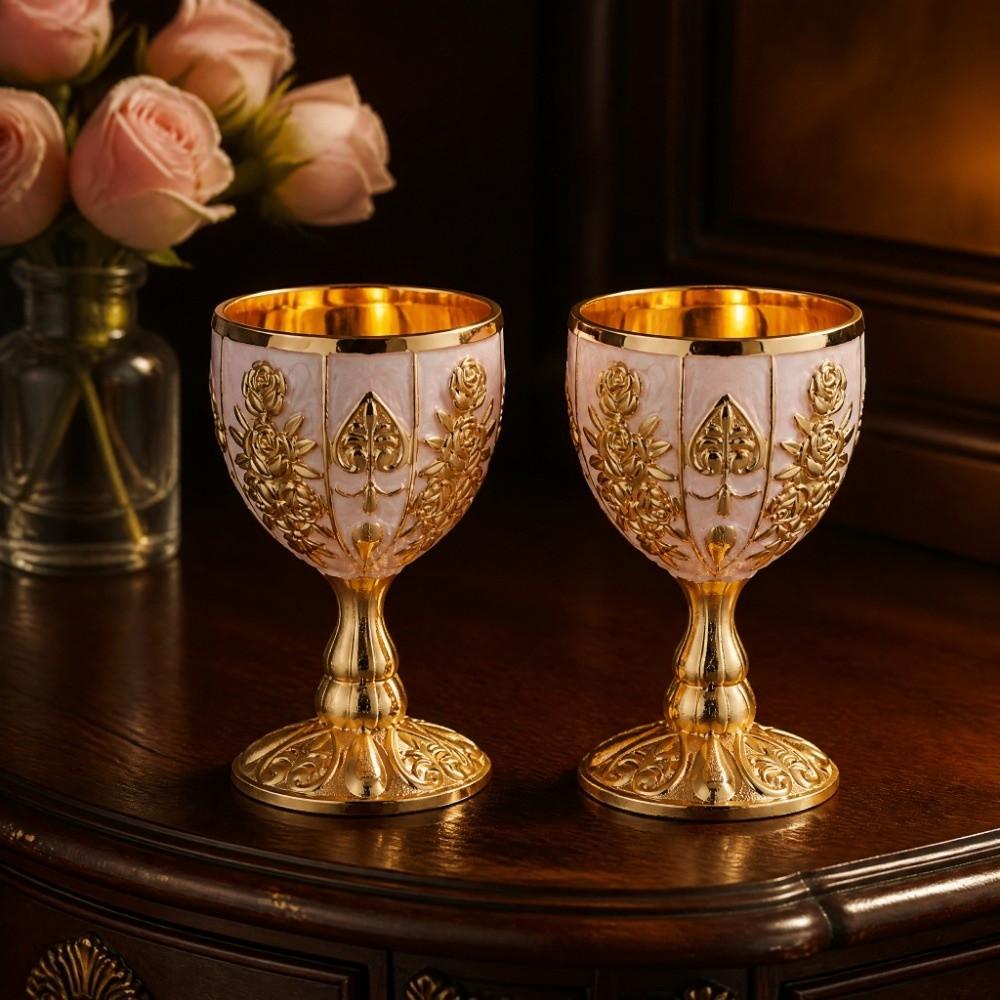 2Pcs Golden Finish Retro Decorative Goblet Travel Decor Ornaments Indoor Tabletop Decor