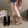 Thick Heel Pointed Western Cowboy Boots Short Boots Women's Shoes Autumn and Winter Suede with Skirt Pants Boots Skinny Boots