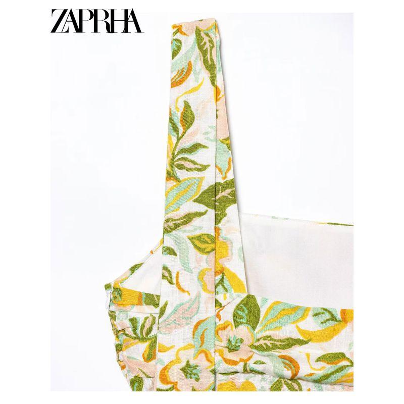 Zaprha 2025 New Arrival Sweet Printed Linen Blended Short Dress Small Waist-Tight Slim Looking 8351037