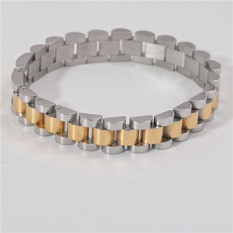 Super 18K Gold & Silver Band Bracelet Statement Stainless Steel Jewelry