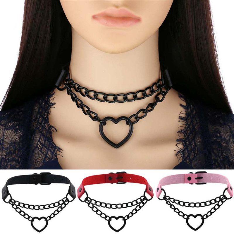 Punk Cosplay PU Kragen Rote Halskette Halsband Schwarz Ketten Maid Frauen Gothic