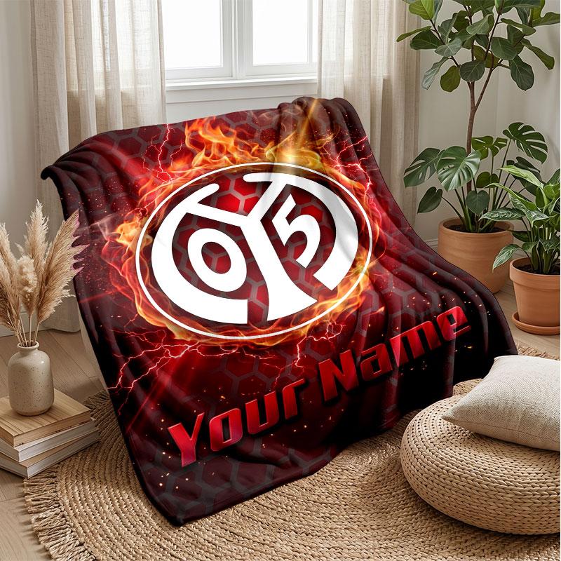 Mainz 05 Custom Name Text Flannel Blanket Soccer Logo Personalized Fleece Throw Blanket Special Gift For Sofa Bedroom Home