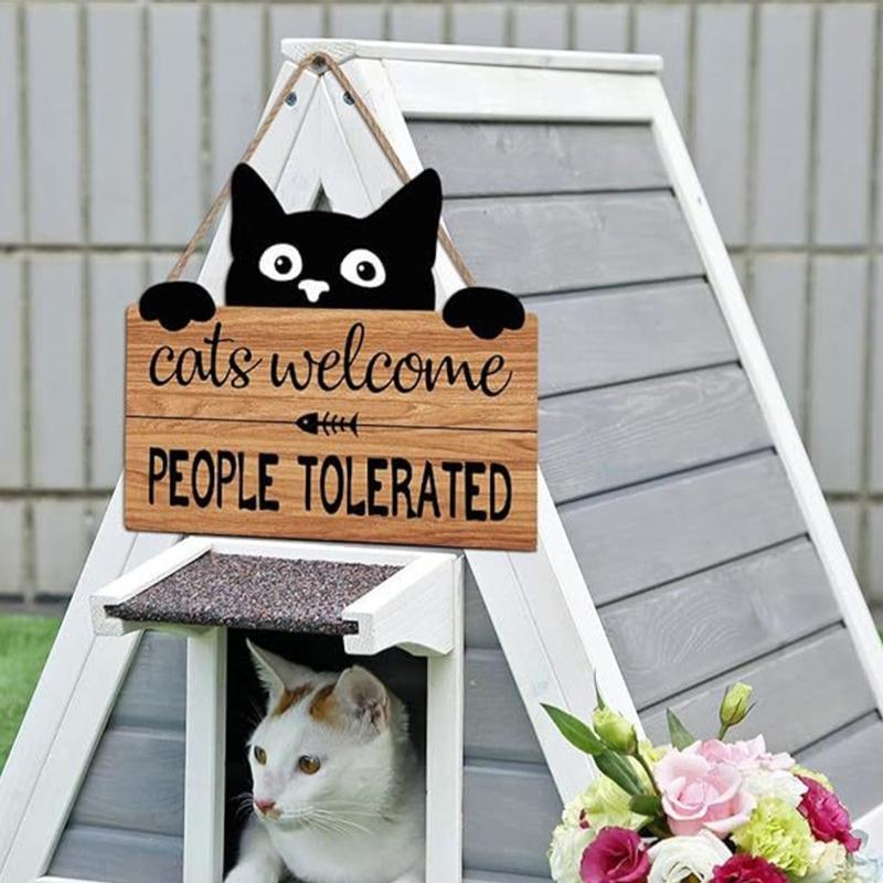 Natural Wood Cats Greeting Sign Pet Welcome Sign Plaque Wall Hanging Decoration Perfect For Pet Lover And Warm Space