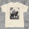 Knight Riding Black Cat T-Shirt: Medieval Fantasy Art