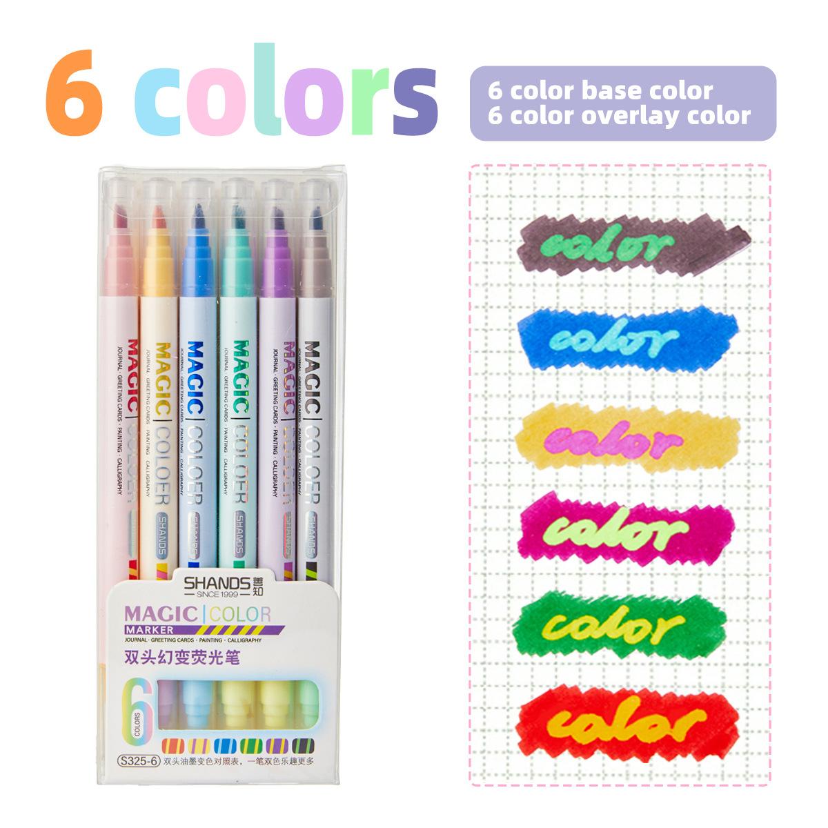 

6/12pcs Set Magic Color Changing Dual Tip Markers, Kids Fluorescent Highlighters Scrapbook Journaling School Supplies DIY Gifts