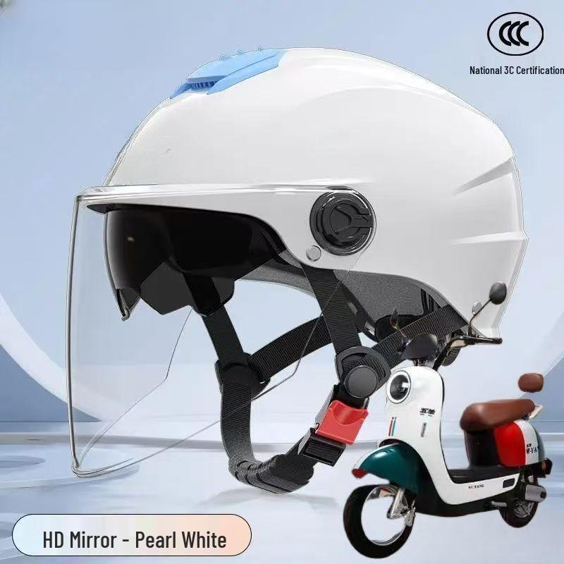 Certified All-Season Electric Vehicle Helmet, Breathable Double Visor, Sun Protection, Unisex Half Helmet for Men and Women