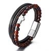 Stainless Steel Natural Tiger Eye Agate Cross Bracelet Men's Titanium Steel Multi-layer Woven Leather Bracelet