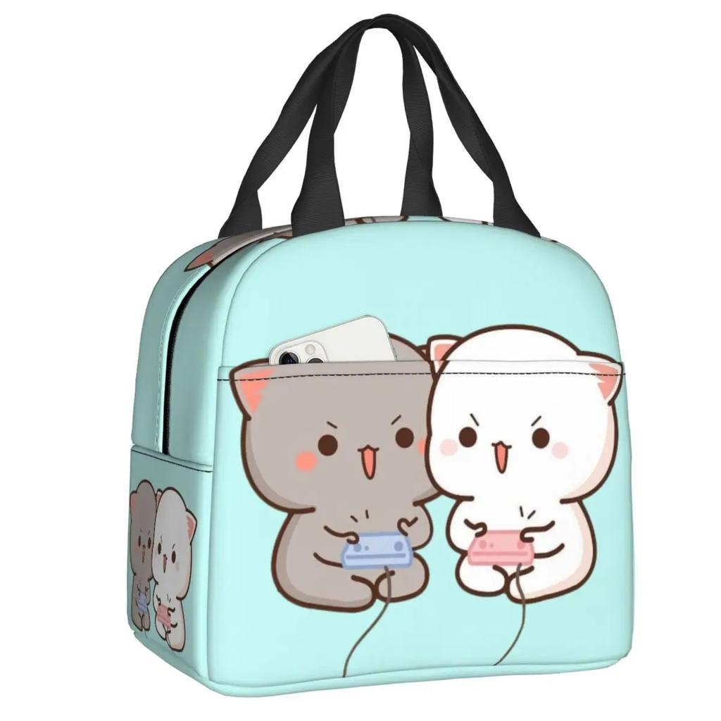 Cartoon Mochi Katze Peach Und Goma Brotdose Frauen Wiederverwendbar Auslaufsicher Kühlbox Thermisch Essen Isoliert Lunchtasche Kinder Schule Kinder
