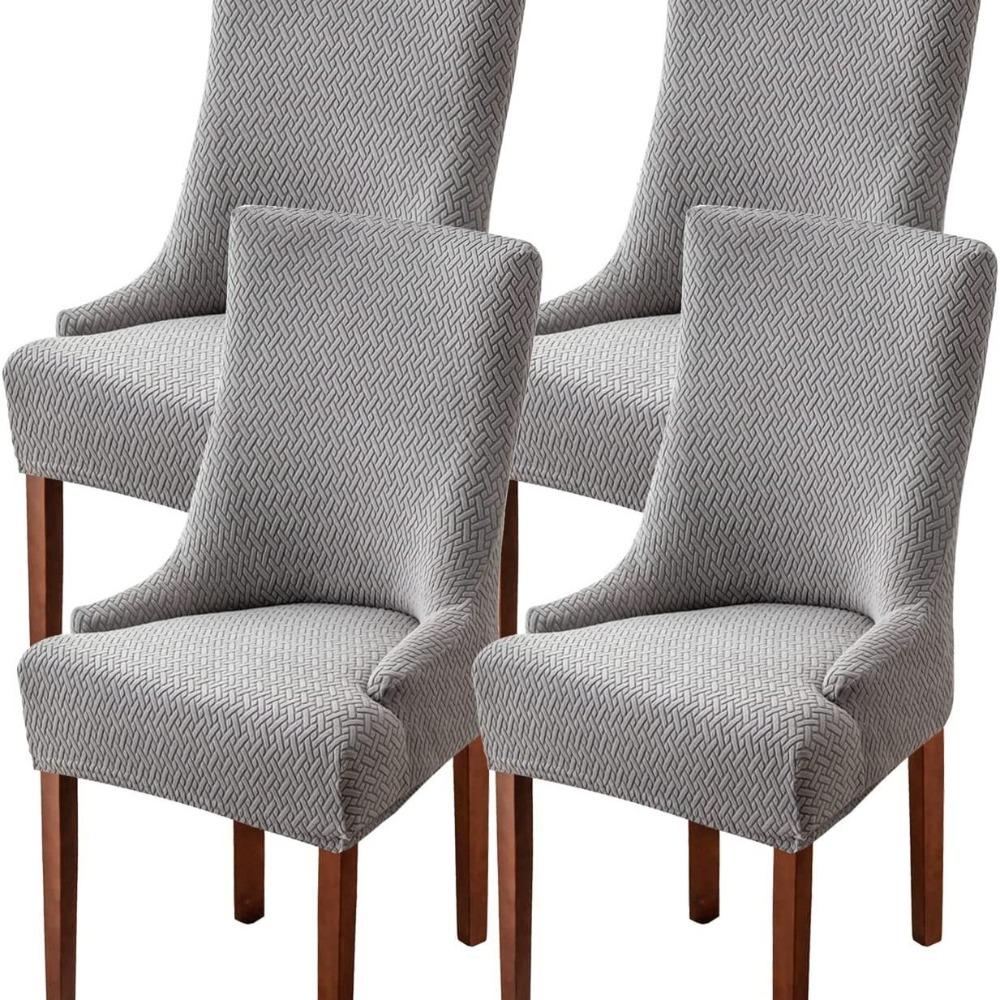 Stretchable Chair Seat Covers Long Plaid Jacquard Armchair Slipcovers Solid Color Elastic Dining Chair Covers