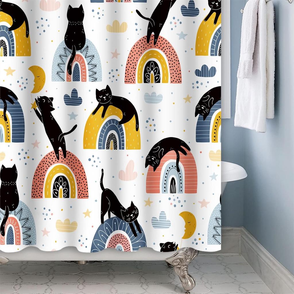 Cute Animal Abstract Style Shower Curtain Cartoon Fun Pet Theme Shower Curtain Children'S Bathroom Decoration With Hook