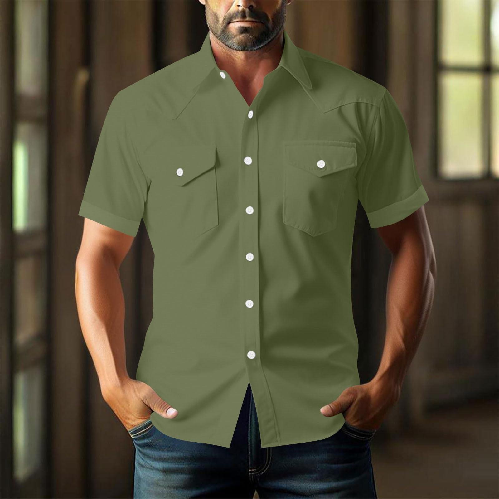 Men s Loose Lapel Multi-pocket Industrial Work Shirt Top L