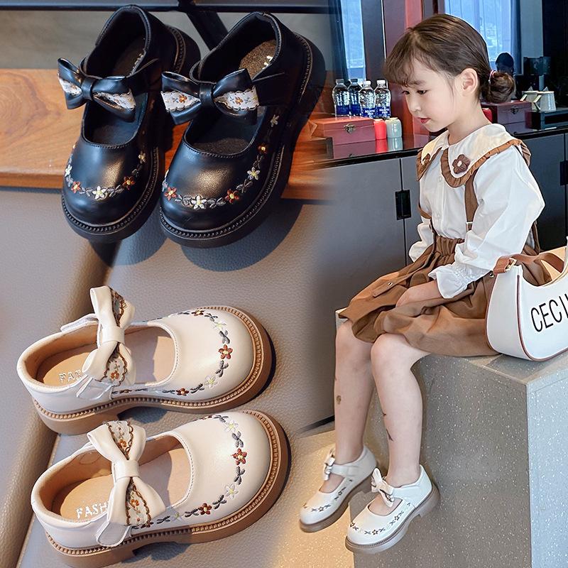 Weiche, rutschfeste Lederschuhe für Mädchen im Frühjahr/Herbst 2023 – Koreanischer Retro-Prinzessinnenstil für mittelgroße/große Kinder