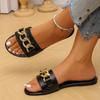 Fashion Rhinestone Metal Chain Flip Flops Summer New Round Toe Open Toe Soft Sole Non-slip Wear-resistant Flats