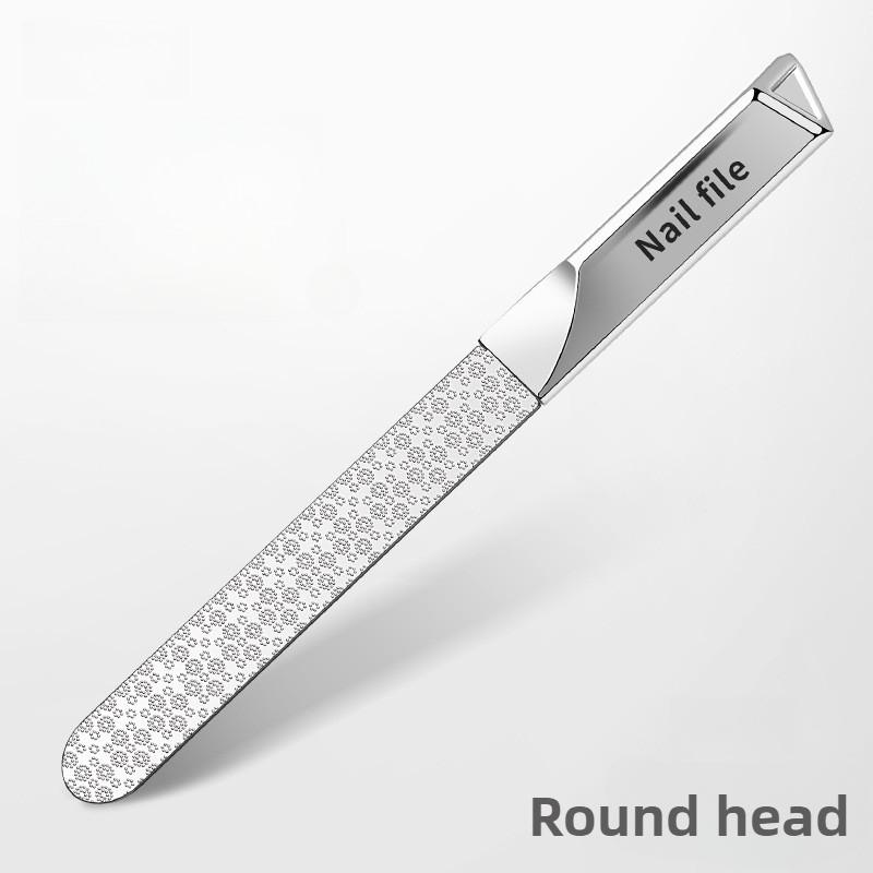 Professional Stainless Steel Nail File Double-Sided Thickened Sanding Tool with Fine Grit Ergonomic Handle for Manicure Pedicure