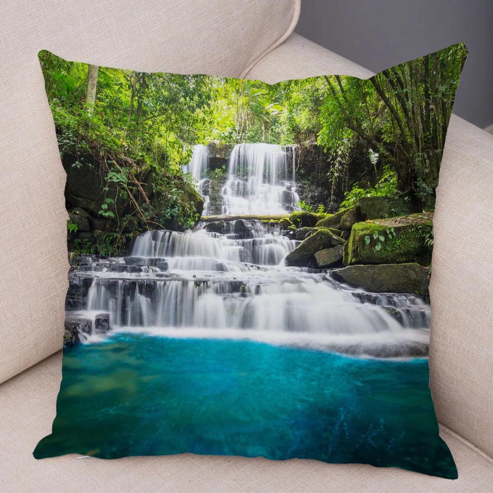 Waterfall Printed Pillow Case for Home Sofa Children Room Decor Beautiful Scenery Pillowcase Soft Plush Cushion Cover 45x45cm