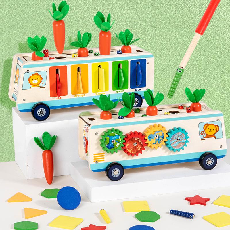 

Wooden Pulling Radish Colorful Sorting Puzzle Car Toy for Early Childhood Education