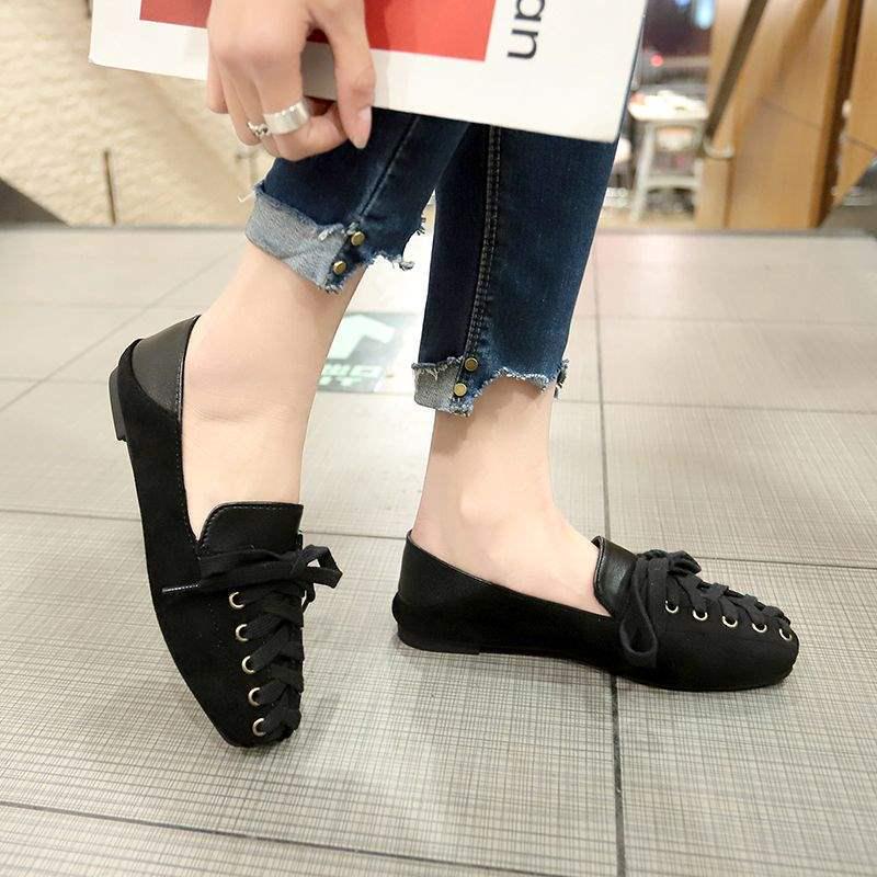 Women's Spring & Summer Lace-Up Flat Bean Shoes - Korean Style, Versatile, Fashionable Social Wear