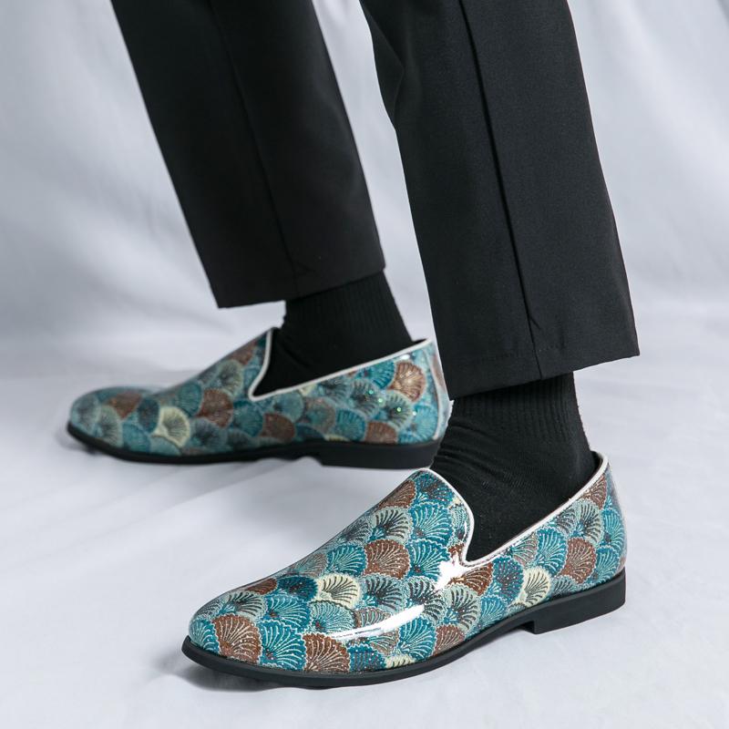 Fashion Trend New Designer Printing Pattern Loafers For Men Flats Walking Shoes Business Wedding Party Leather Shoes Dress Moccasins