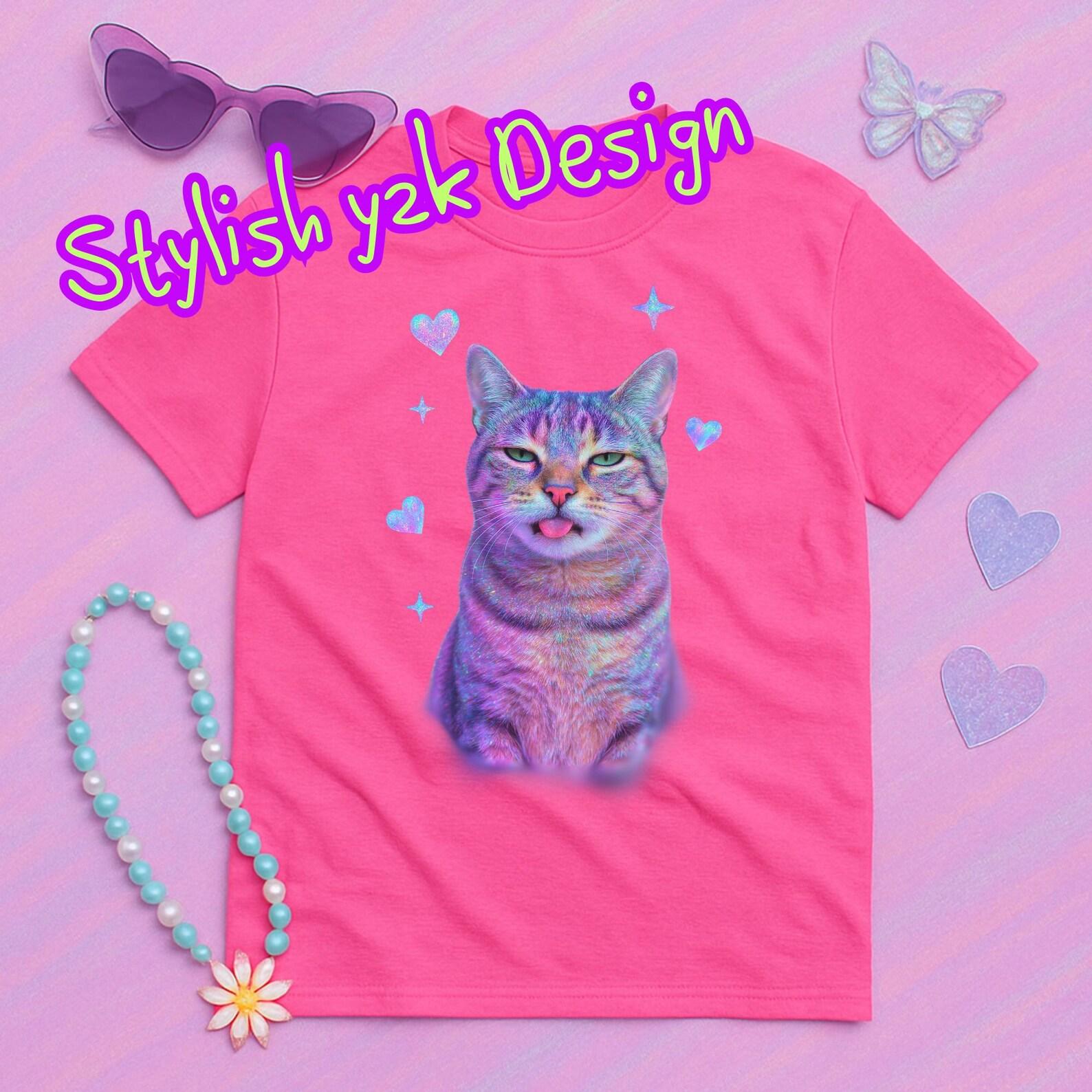Funny Y2K Cat Meme T-Shirt: Retro Graphic Tee, Cat Lover Gift 4XL