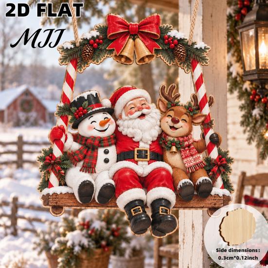 Rustic Christmas Home Accents Santa Claus Hanging Ornaments, Wooden Pendant with Hemp Xmas Party Supplies Rope, Vintage Wall Decoration for