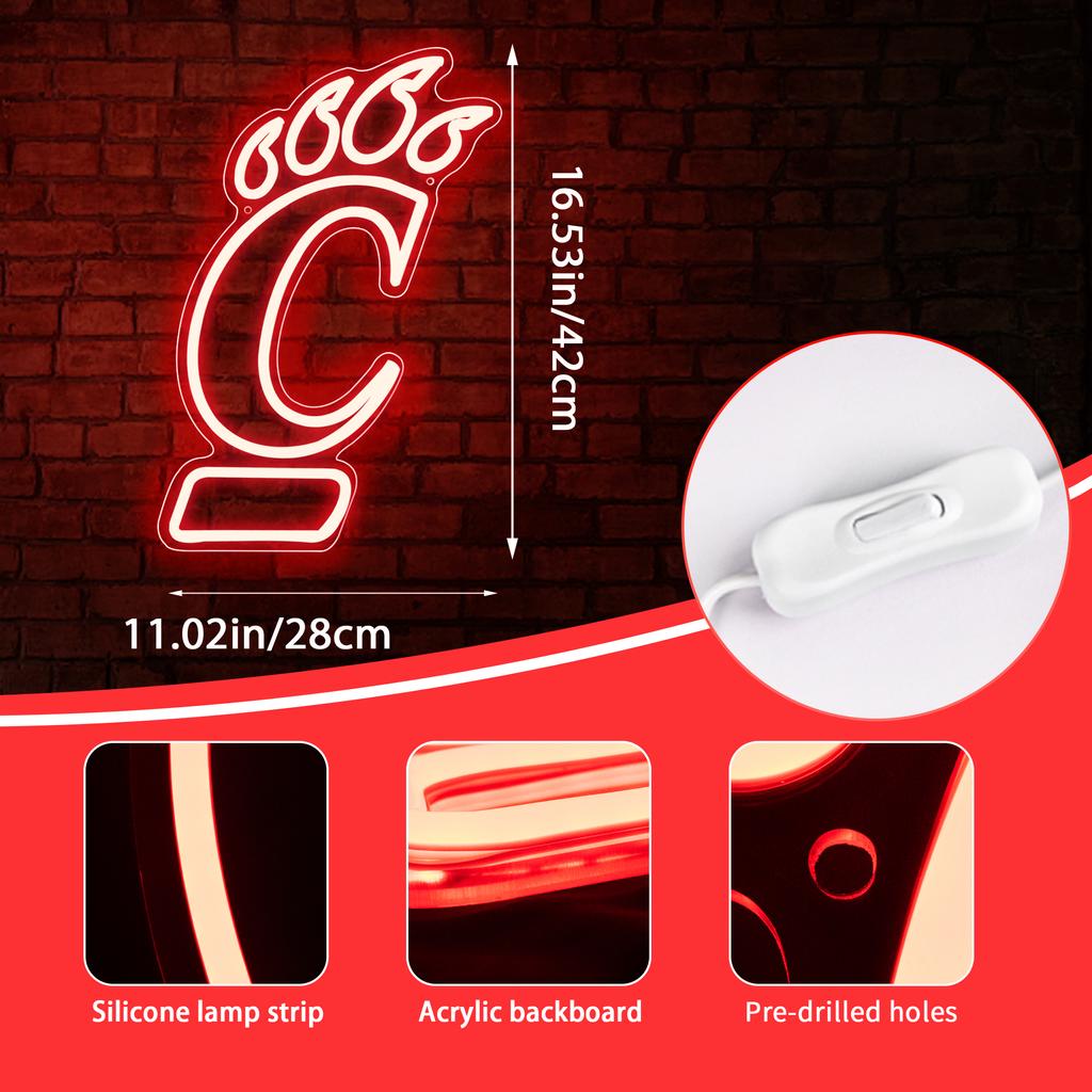 Cincinnati Neon Sign Cincinnati LED Sign University Basketball Team Logo Neon Signs for Room Dorm Decor for College Students