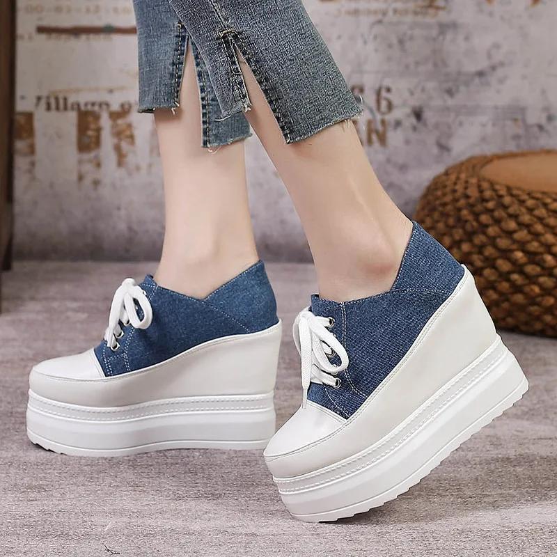 Fashion 11cmNew Style Casual Shoes For Women Ladies Platform Shoes White Shoes Comfortable Sneakers Increase Height By