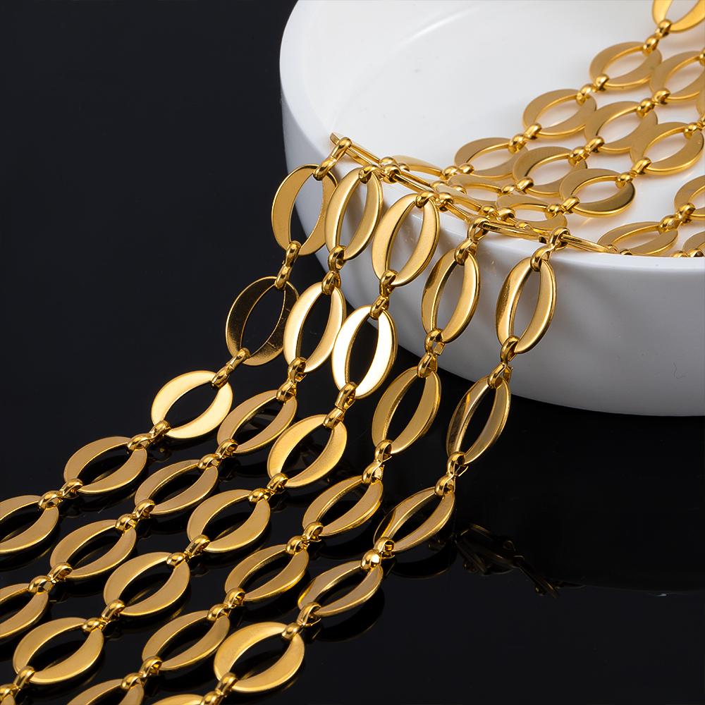 1Meter Stainless Steel Gold Plated Cuban Necklaces Chain 10x14mm Letter O Link Chains DIY Bracelets Jewelry Making Bags Chains