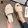 Fashion Bling Bling Crystal Flat Slippers Woman Brand Designer Knitted&Chains Flip Flops Shoes Ladies Beach Sandals Comfy Plaid Slides