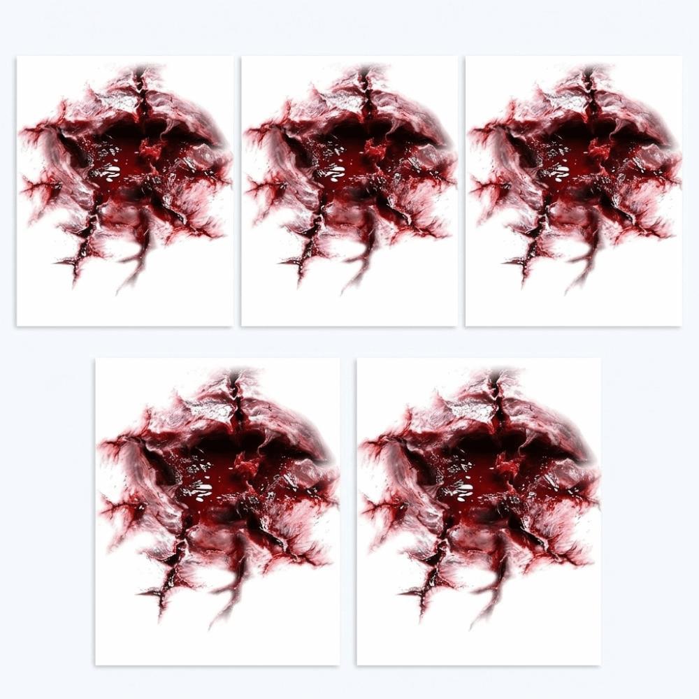 5PCS/SET Long-Lasting Bloody Scar Tattoos Decals Halloween Fake Wound Stickers Film Props