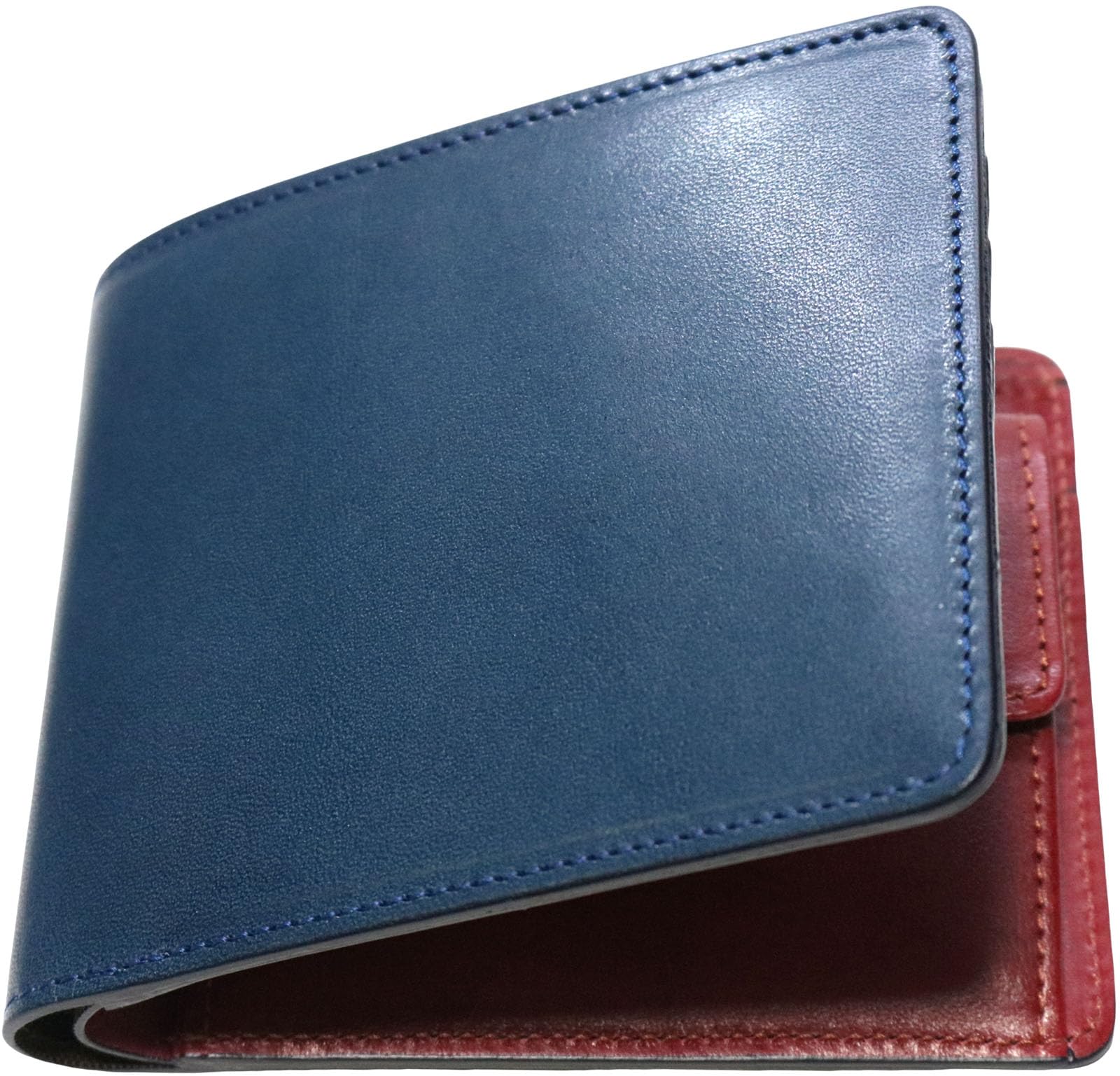 

Bercute Navy Bifold Wallet for Men and Women, Made with Genuine Tochigi Leather, Slim Design, Large Capacity, Two-Tone Design, Zipper Closure,
