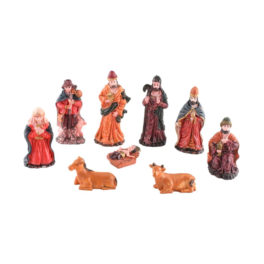 9Pcs Religious Christmas Nativity Scene Crafts Handmade Holiday Season Decor Colourful Xmas Sculpture Ornament Resin Decoration