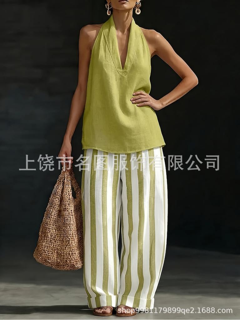 Women's summer casual wide-leg pants two-piece fashion trendy 1116 new European and American style sleeveless loose shoulder suit