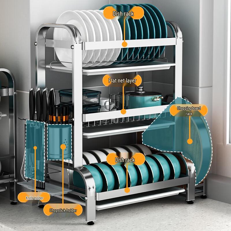 3-Tier Stainless Steel Dish Drying Rack with Utensil & Cutting Board Holder