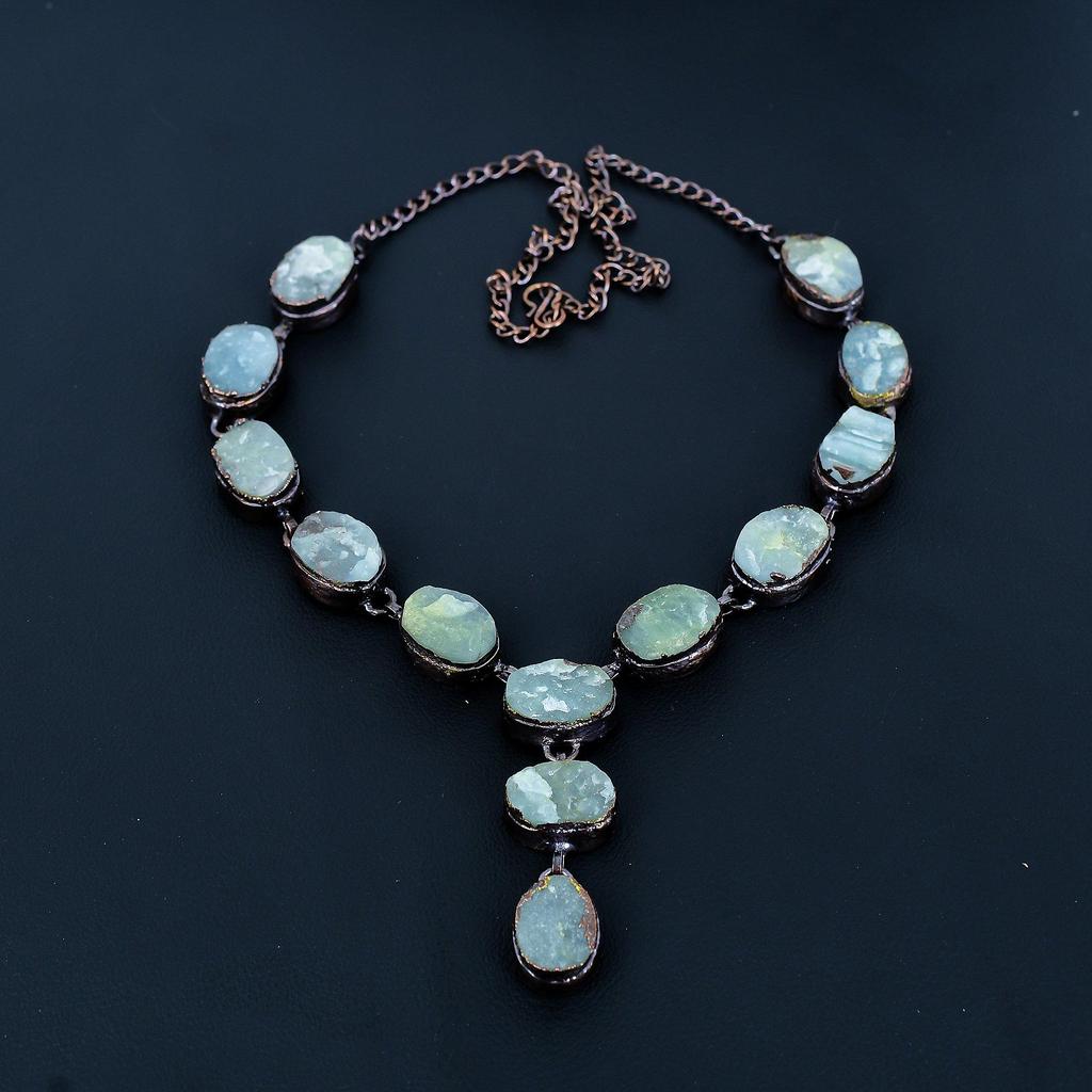 Aquamarine Necklace Handmade Jewelry, Copper Electroformed Necklace Designer Gemstone Jewelry Adjustable Chain Necklace