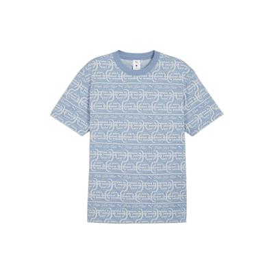 X Palma Koszulka z nadrukiem w paski Współpraca Okrągły dekolt Krótki rękaw T-shirt Męskie Góra Błękitny 625073-20