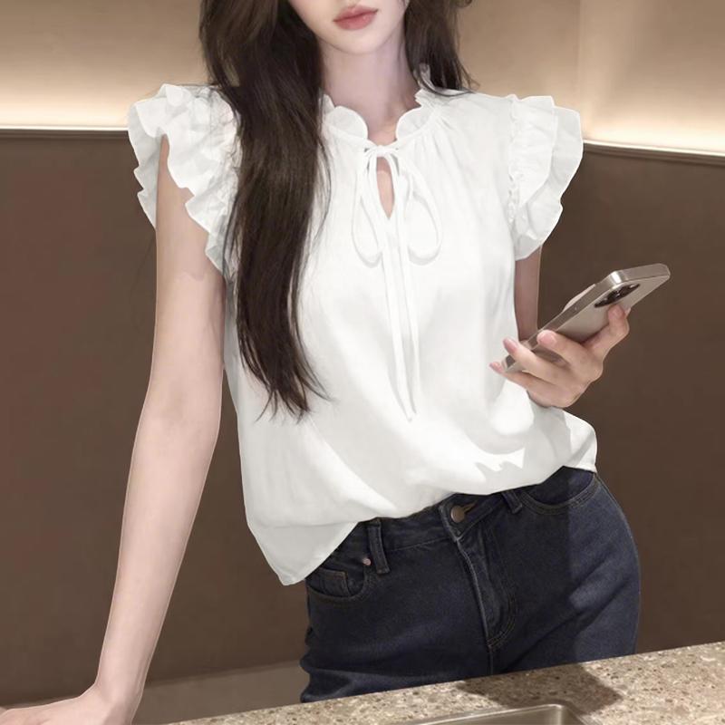 ZANZEA Women Casual Round Neck Solid Color Loose Ruffles Sleeveless Blouse M