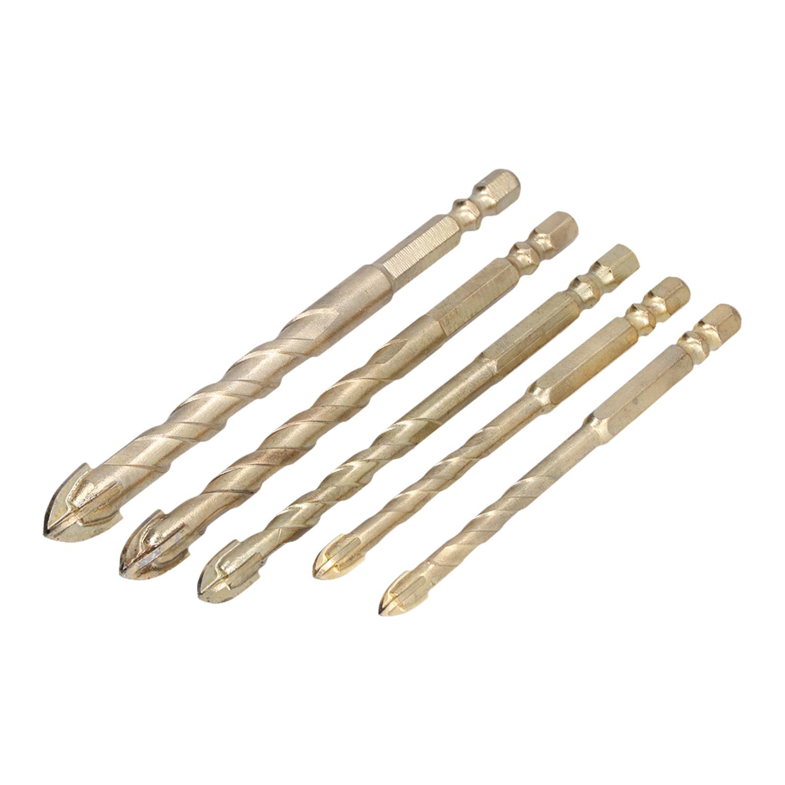 

Набор из 5 сверл с крестообразной головкой и шестигранным хвостовиком для сверления плитки, бетона, стекла, золота золотой