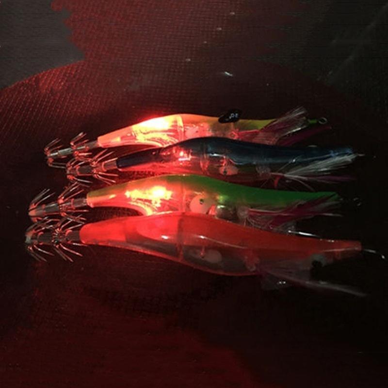 4Pcs LED Electronic Luminous Shrimp Lure Squid Night Fishing Squid Jigs Lures Bass Bait