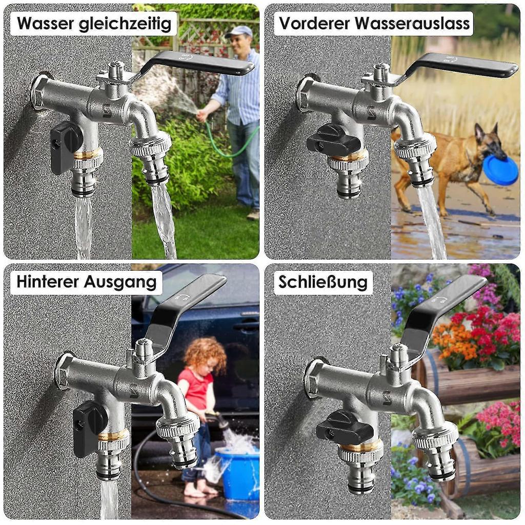Garden Faucet, Double Outlet Tap 1/2 Inch, Made Of Brass,for The Garden, Washing Machine