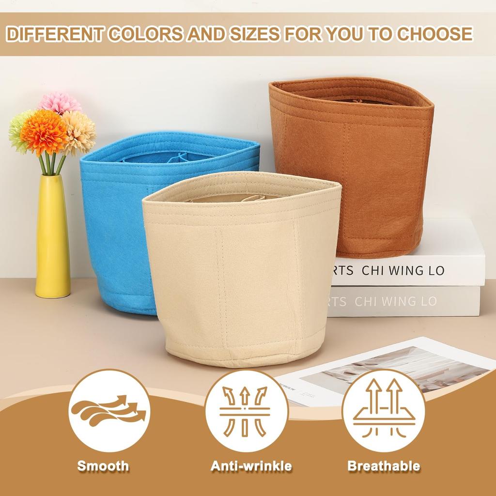 uxcell Portable Felt Pouch Organizer Insert, 20x20cm, Round Multifunctional Pouch Liner for Bucket Bags, Dome Satchels, Totes, and Handbags, Light