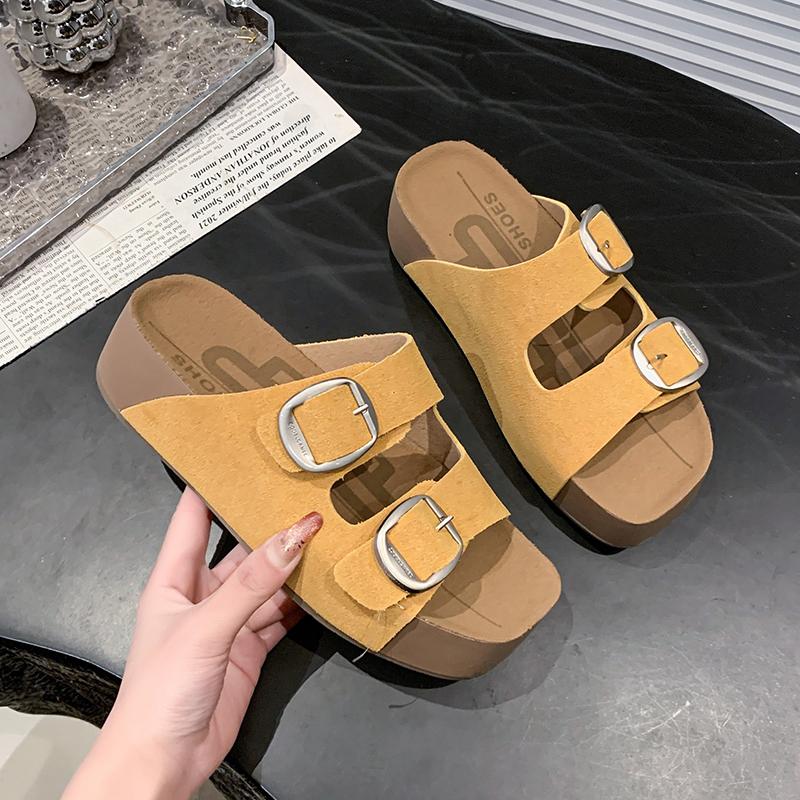 New Birken Leather Cork Slippers For Women And Men Fashion Summer Ladies All-Match Sandals Shoes soft-Soled Casusal Sandals