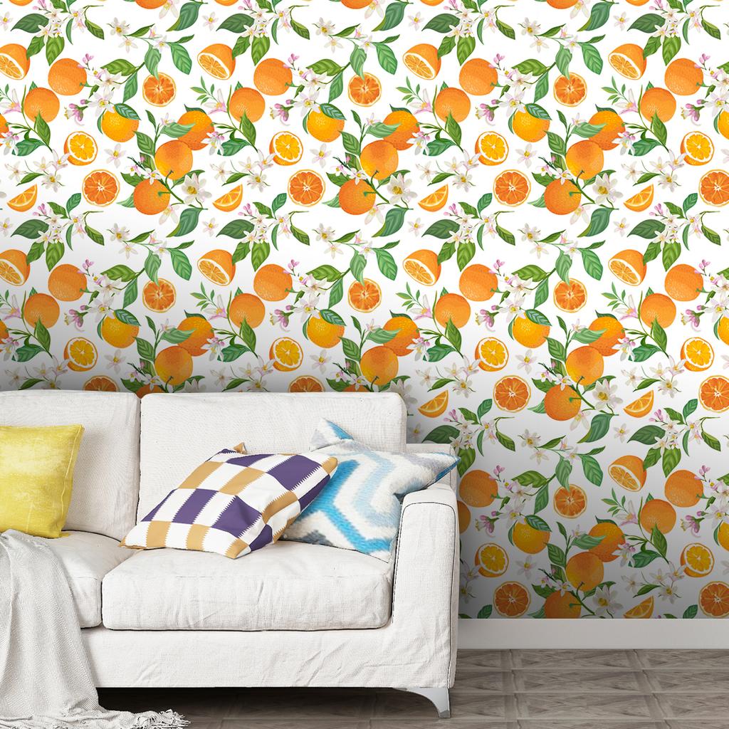 Peel and Stick Orange Fruit Wallpaper Kitchen Decor Floral Leaves Self-Adhesive Contact Paper