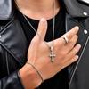 3pcs/set Men's Stylsh Cross Necklace Set,Stainless Steel Twistd Rope Chain Wristband,Cool Hip Hop Jewelry Set Gift