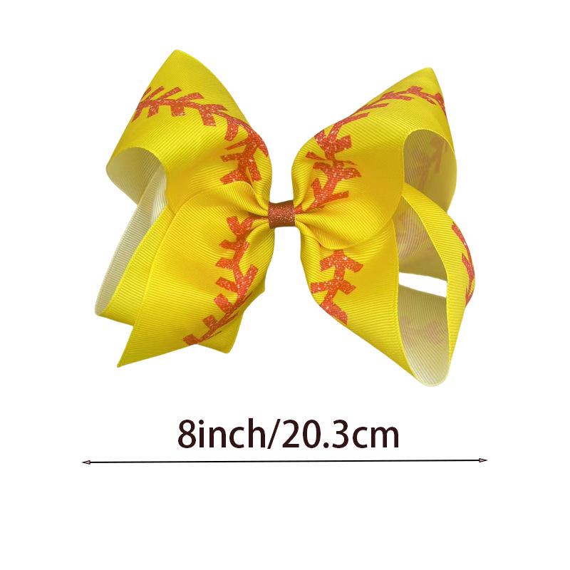 Yellow Baseball Print Glitter Ribbon Bow Hair Clip for Sports