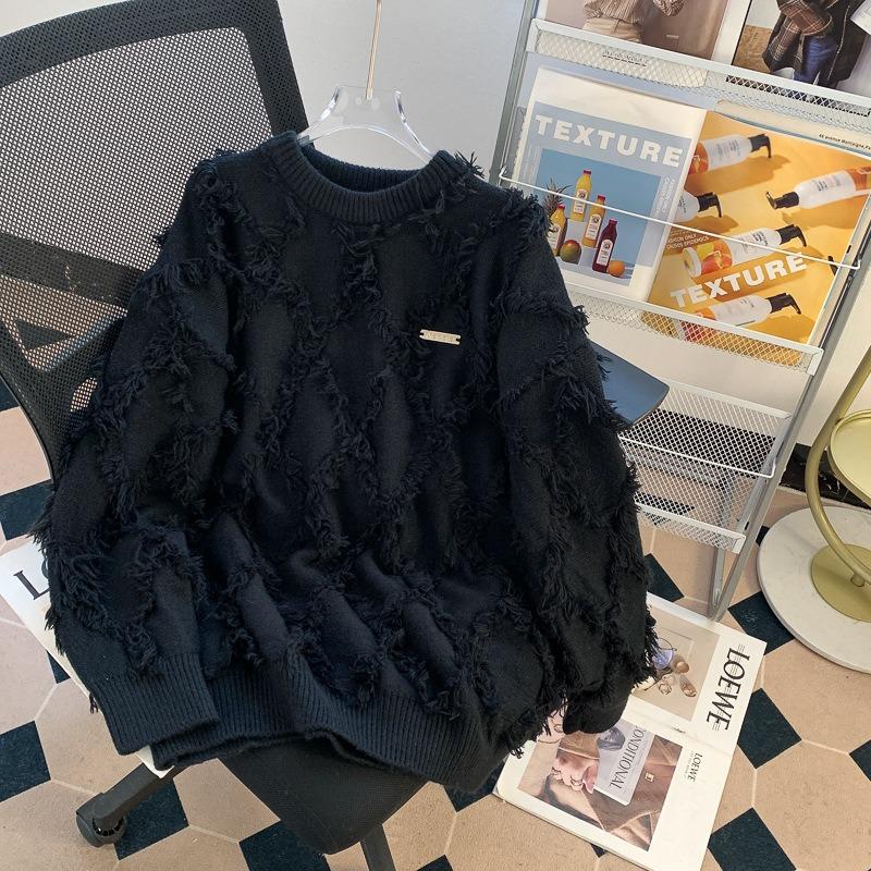 Tassel Design Knitted Women s Sweater Round Neck Long Sleeved Pullover Autumn Winter Loose Solid Color Woman Top One Size