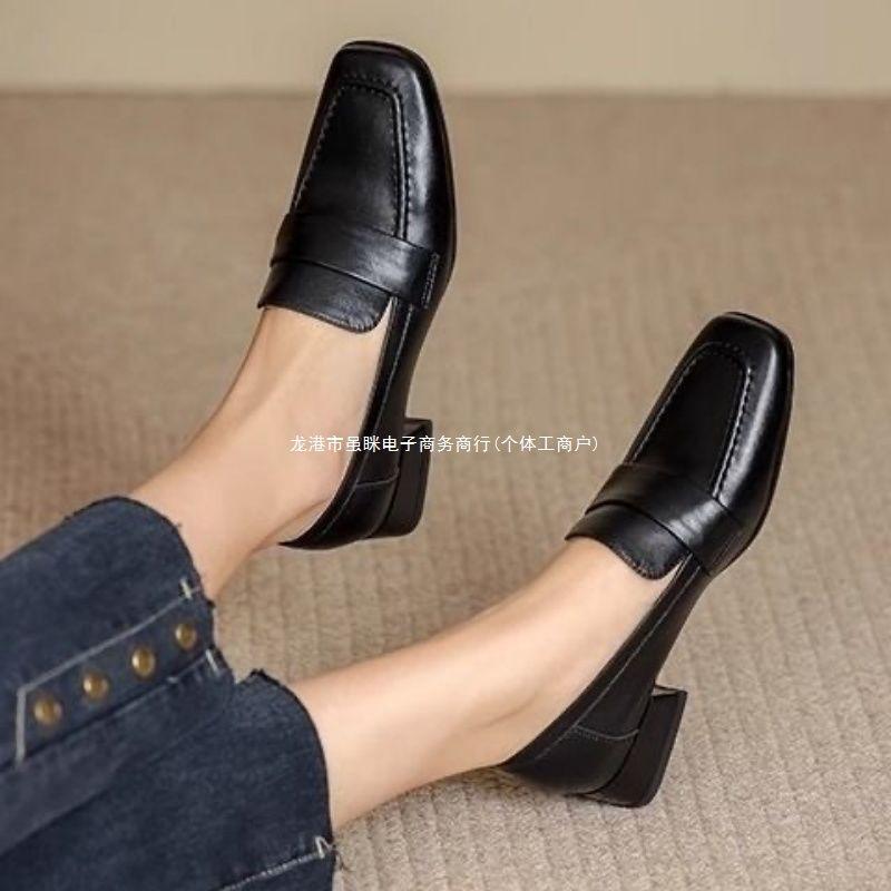 Soft leather loafers women's 2025 spring and autumn new British style small leather shoes women's super soft one-pedal versatile thick heels